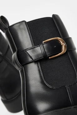 Quiz Black Faux Leather Chunky Buckle Boots Sale