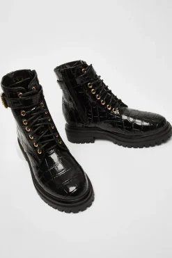 Quiz Black Faux Leather Croc Boots Best