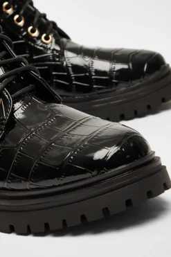Quiz Black Faux Leather Croc Boots Best