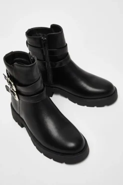 Quiz Black Faux Leather Double Buckle Ankle Boot Clearance