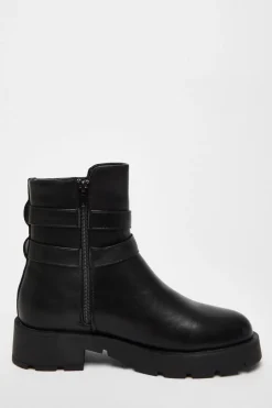Quiz Black Faux Leather Double Buckle Ankle Boot Clearance