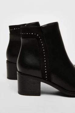 Quiz Black Faux Leather Embellished Ankle Boot Discount