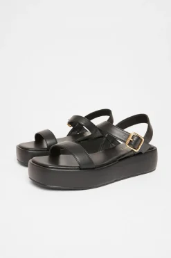 Quiz Faux Leather Flatform Sandals Black Clearance