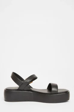 Quiz Faux Leather Flatform Sandals Black Clearance