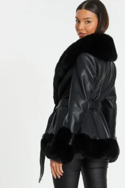 Quiz Black Faux Leather Jacket Outlet