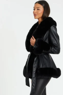 Quiz Black Faux Leather Jacket Outlet