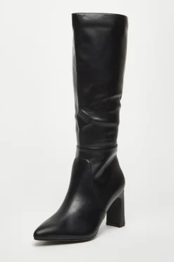 Quiz Black Faux Leather Knee High Boots Clearance