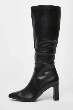 Quiz Black Faux Leather Knee High Boots Clearance