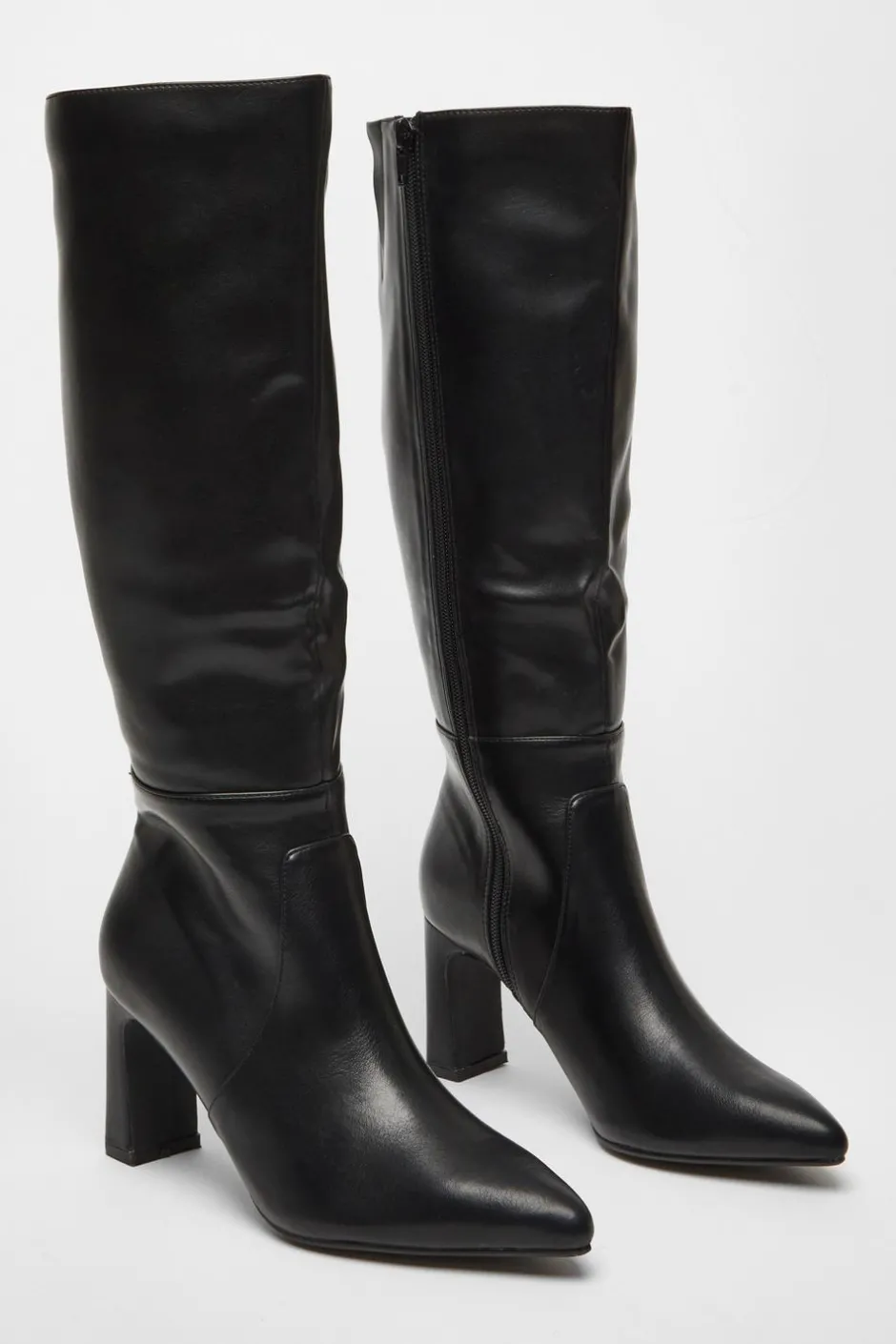 Quiz Black Faux Leather Knee High Boots Clearance