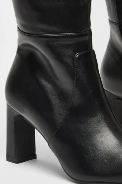 Quiz Black Faux Leather Knee High Boots Clearance
