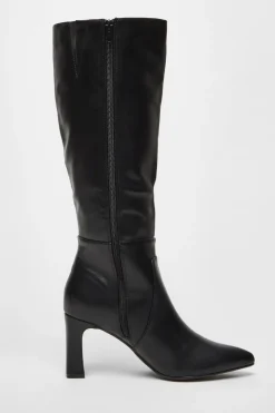 Quiz Black Faux Leather Knee High Boots Clearance