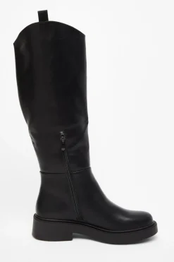 Quiz Black Faux Leather Knee High Boots Clearance