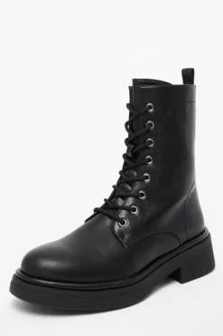 Quiz Black Faux Leather Lace Up Ankle Boots Discount