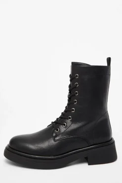 Quiz Black Faux Leather Lace Up Ankle Boots Discount