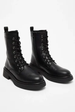 Quiz Black Faux Leather Lace Up Ankle Boots Discount