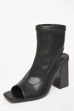 Quiz Black Faux Leather Peep Toe Boots Outlet