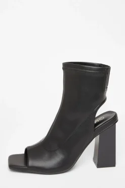 Quiz Black Faux Leather Peep Toe Boots Outlet