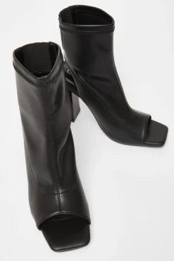 Quiz Black Faux Leather Peep Toe Boots Outlet