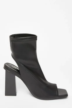 Quiz Black Faux Leather Peep Toe Boots Outlet