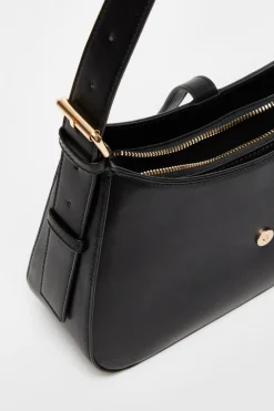 Quiz Faux Leather Shoulder Bag Black Clearance