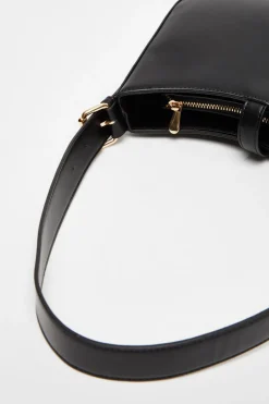 Quiz Faux Leather Shoulder Bag Black Clearance