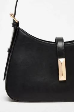 Quiz Faux Leather Shoulder Bag Black Clearance