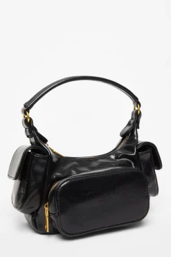Quiz Faux Leather Shoulder Bag Black Best