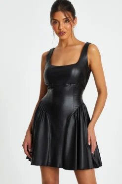 Quiz Black Faux Leather Skater Dress Online