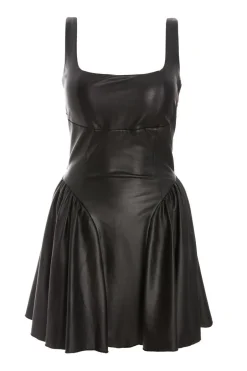 Quiz Black Faux Leather Skater Dress Online