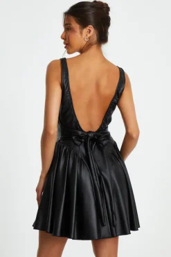 Quiz Black Faux Leather Skater Dress Online