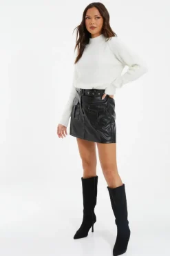 Quiz Faux Leather Skort Black Sale