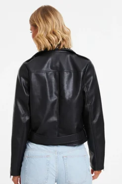 Quiz Black Faux Leather Studded Biker Jacket Outlet