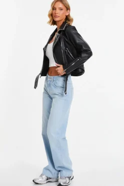 Quiz Black Faux Leather Studded Biker Jacket Outlet
