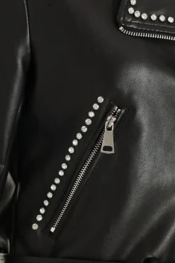 Quiz Black Faux Leather Studded Biker Jacket Outlet