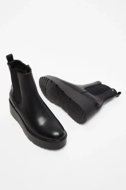 Quiz Black Faux Leather Wedged Ankle Boots Clearance