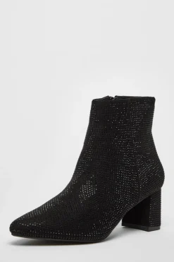 Quiz Black Faux Suede Diamante Ankle Boot Online