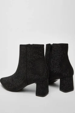 Quiz Black Faux Suede Diamante Ankle Boot Online