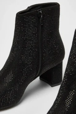 Quiz Black Faux Suede Diamante Ankle Boot Online