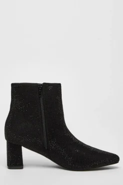 Quiz Black Faux Suede Diamante Ankle Boot Online
