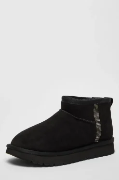 Quiz Faux Suede Diamante Ankle Boots Black Sale