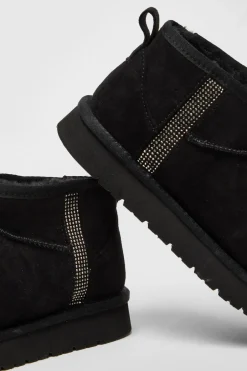 Quiz Faux Suede Diamante Ankle Boots Black Sale