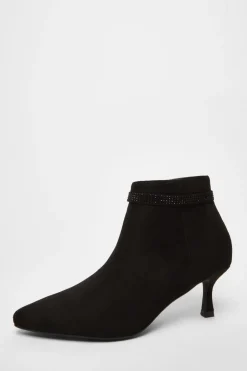 Quiz Black Faux Suede Diamante Bow Ankle Boot Best