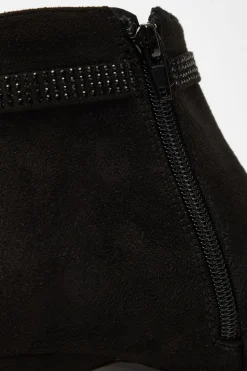 Quiz Black Faux Suede Diamante Bow Ankle Boot Best