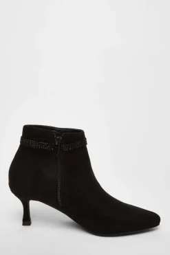 Quiz Black Faux Suede Diamante Bow Ankle Boot Best