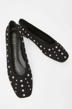 Quiz Faux Suede Diamante Pumps Black Clearance