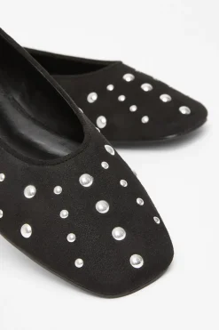 Quiz Faux Suede Diamante Pumps Black Clearance