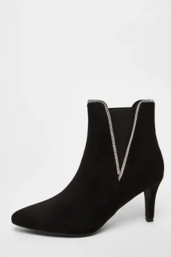 Quiz Black Faux Suede Diamante Ankle Boots Online