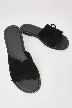 Quiz Faux Suede Flat Sandals Black New