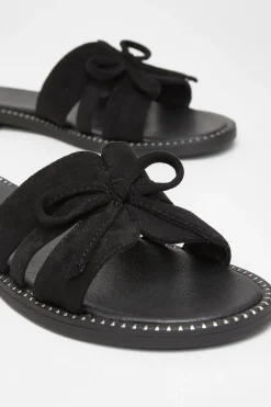 Quiz Faux Suede Flat Sandals Black New