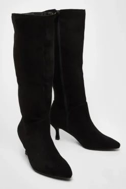 Quiz Black Faux Suede Low Heeled Boots Outlet